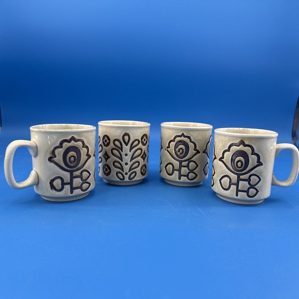 Vintage Lot Of 4 Winchcombe Pottery WP England Stoneware Coffee Cup Mug MCM Boho